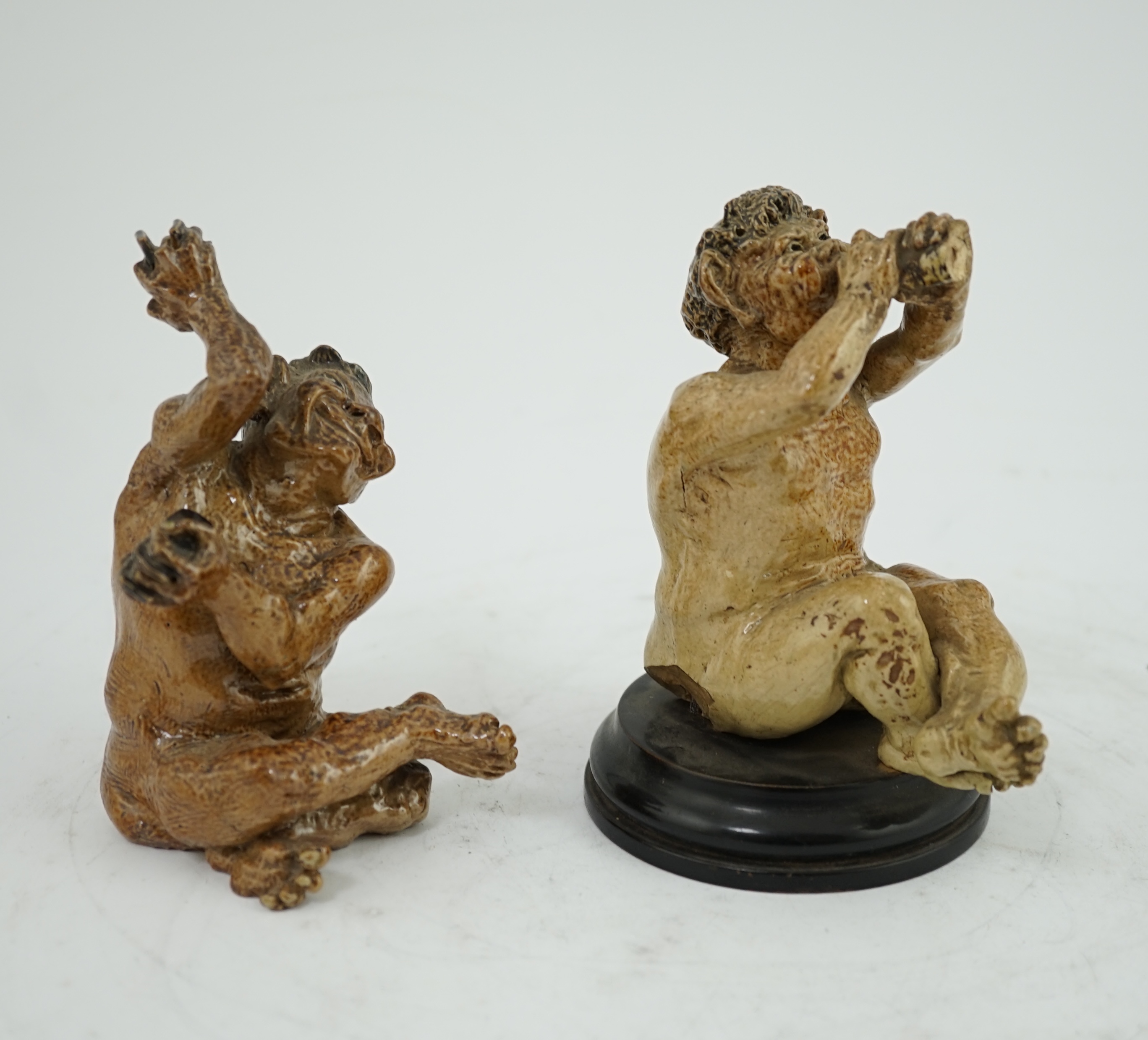 Two Martin Brothers stoneware grotesque musician imp figures, late 19th/early 20th century